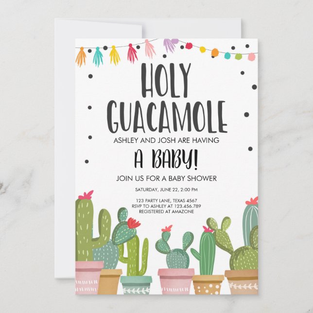 Invitación a Baby Shower por Holy Guacamole Fiesta (Anverso)