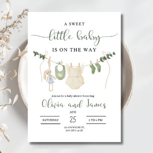 Invitación a Baby Shower por ropa de bebé, Minimal