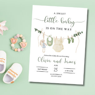 Invitación a Baby Shower por ropa de bebé, Minimal