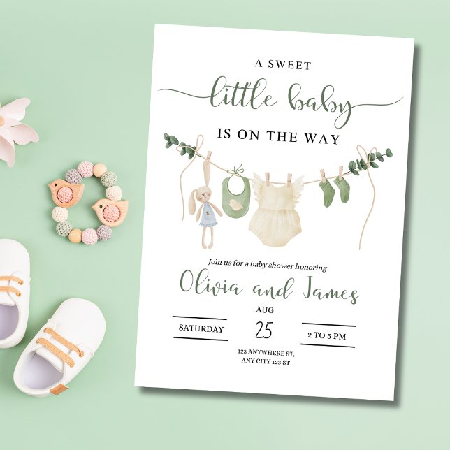 Invitación a Baby Shower por ropa de bebé, Minimal (Subido por el creador)