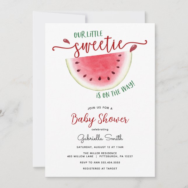 Invitación a Baby Shower por sandía (Anverso)
