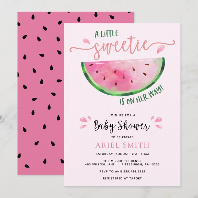 Invitación a Baby Shower por sandía (Anverso / Reverso)