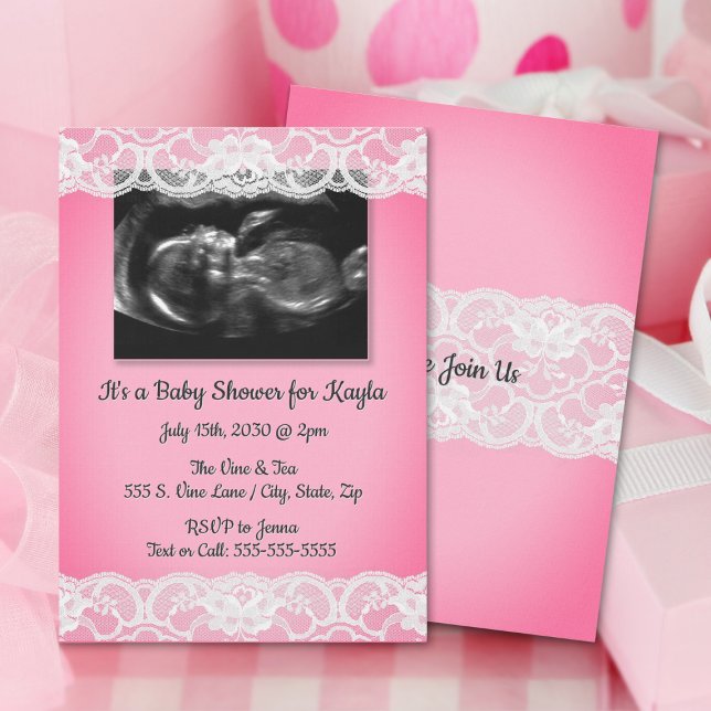 Invitación a Baby Shower por ultrasonido y encaje (Subido por el creador)