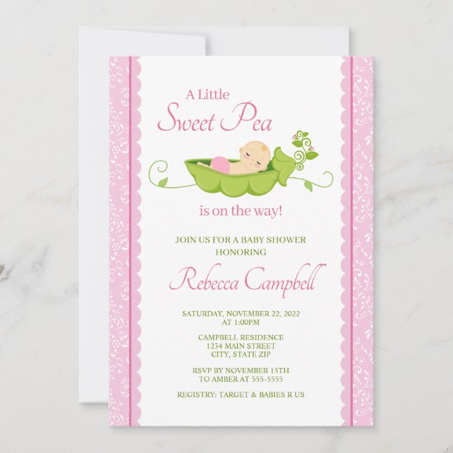 Invitación a Baby Shower por un dulce, rosa Chica (Anverso)
