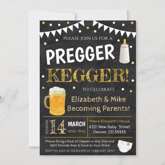 Invitación a Baby Shower Pregger Kegger (Anverso)