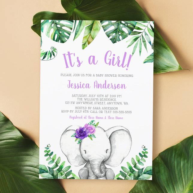 Invitación a Baby Shower púrpura del Chica del Ele (Subido por el creador)