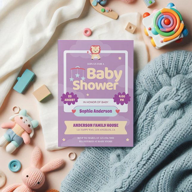 Invitación a Baby Shower púrpura Pastel - León lin (Subido por el creador)