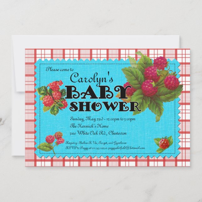 Invitación a Baby Shower Raspberry (Anverso)