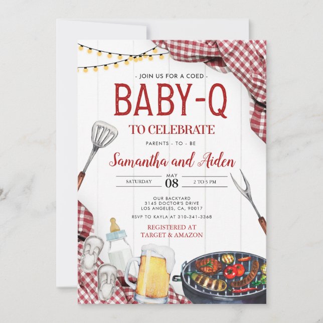 Invitación a Baby Shower Red Baby-Q (Anverso)