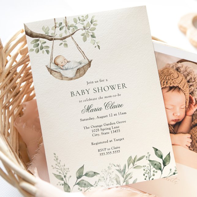Invitación a Baby Shower Rockabye Baby Greenery (Subido por el creador)
