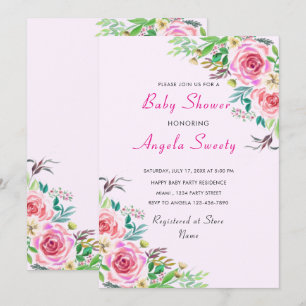 Invitación a Baby Shower Rosa de acuarela Su diseñ
