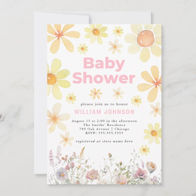 Invitación a Baby Shower rosa de Chica de marea ac (Anverso)