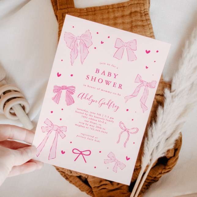 Invitación a Baby Shower rosa de Coquette Bow (Subido por el creador)