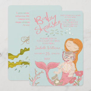 Invitación a Baby Shower rosa de Mermaid Ocean Chi