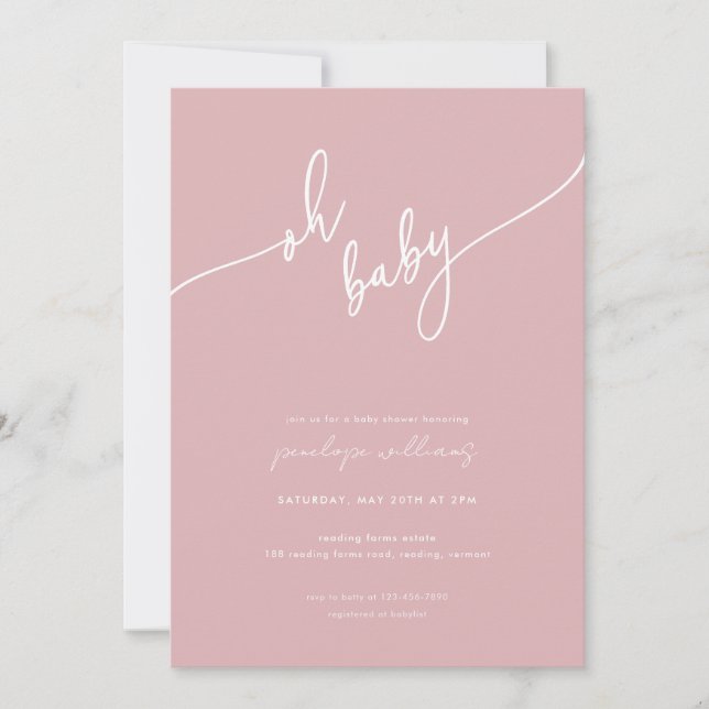 Invitación a Baby Shower rosa de Rubor Boho (Anverso)