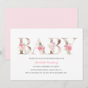 Invitación a Baby Shower Rosa dorado