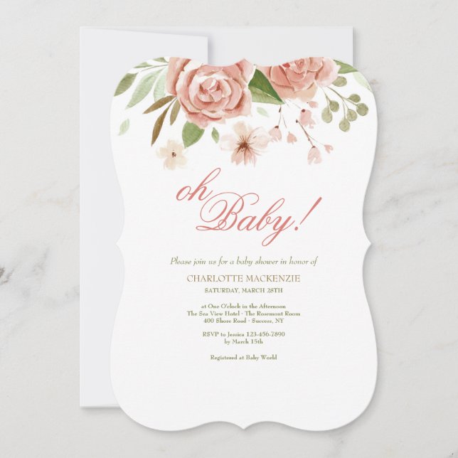 Invitación a Baby Shower Rosa Dusty (Anverso)