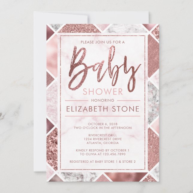 Invitación a Baby Shower Rosa Gold (Anverso)