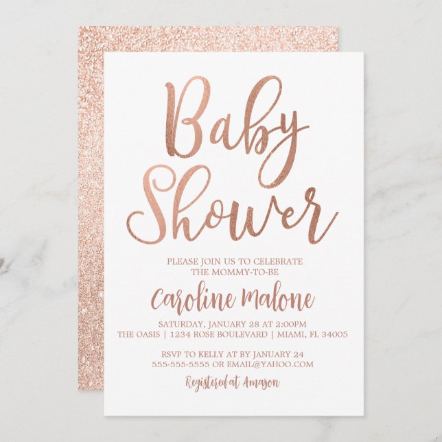 Invitación a Baby Shower Rosa Gold (Anverso / Reverso)