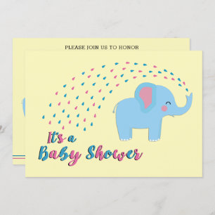 Invitación a Baby Shower rosa y azul para elefante