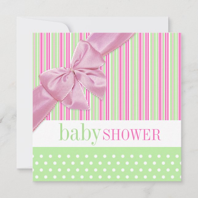 Invitación a Baby Shower rosa y verde (Anverso)