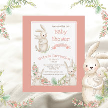 Invitación a Baby Shower rosada de animales curado