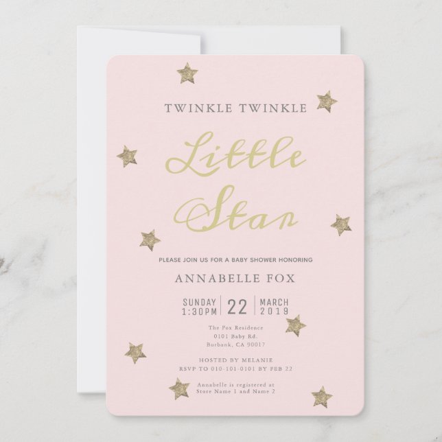 Invitación a Baby Shower rosada de estrella pequeñ (Anverso)