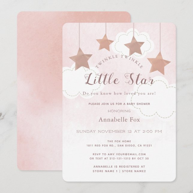 Invitación a Baby Shower rosada de estrella pequeñ