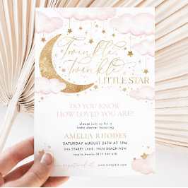 Invitación a Baby Shower rosada de estrella pequeñ