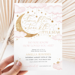 Invitación a Baby Shower rosada de estrella pequeñ