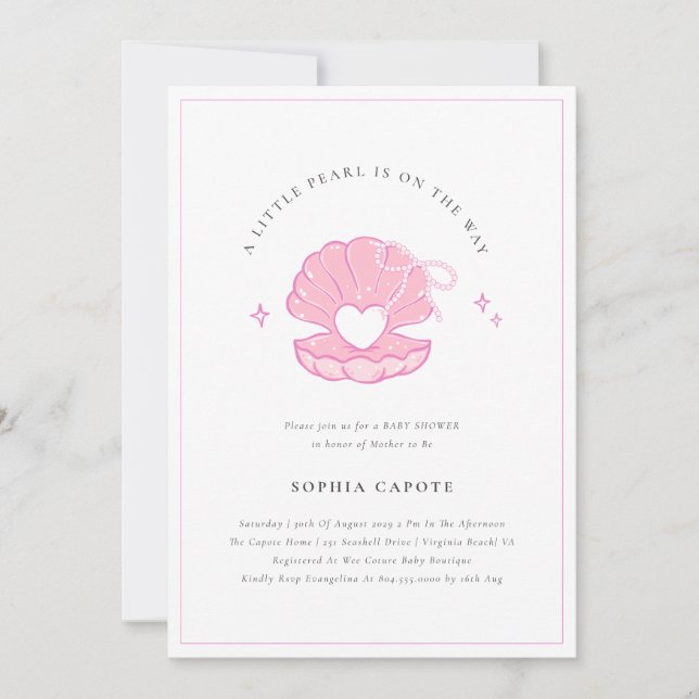 Invitación a Baby Shower rosada de la pequeña niña (Anverso)