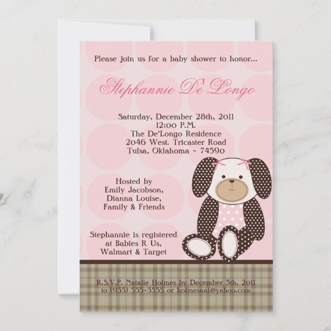Invitación a Baby Shower rosada del Chica de Crack (Anverso)