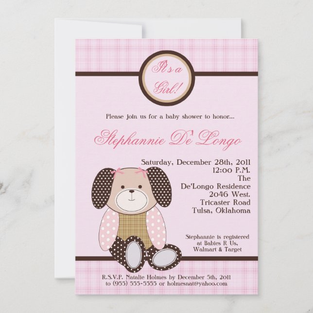 Invitación a Baby Shower rosada del Chica de Crack (Anverso)