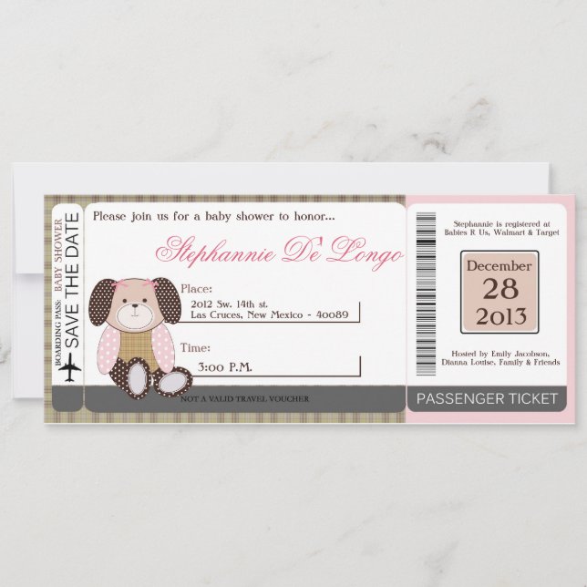 Invitación a Baby Shower rosada del Chica Graham C (Anverso)