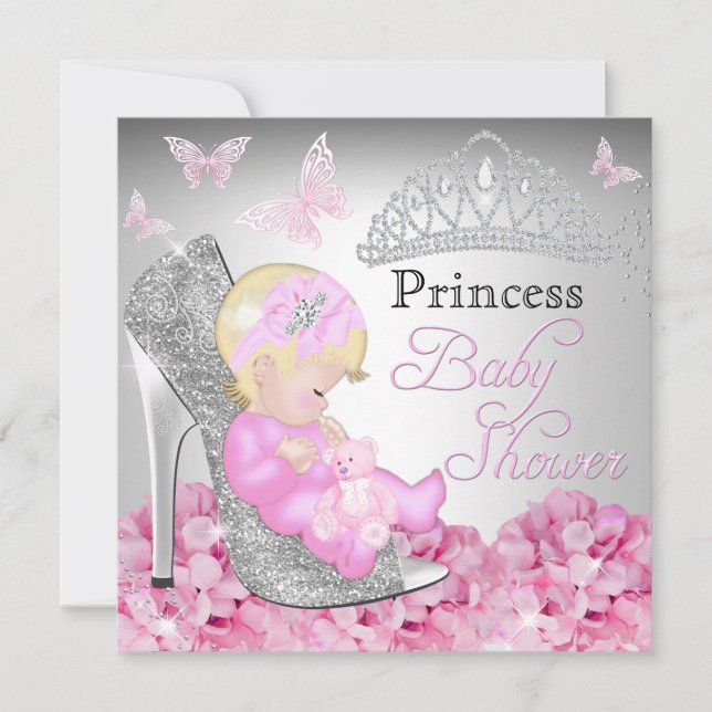 Invitación a Baby Shower rosada del Purpurina Prin (Anverso)
