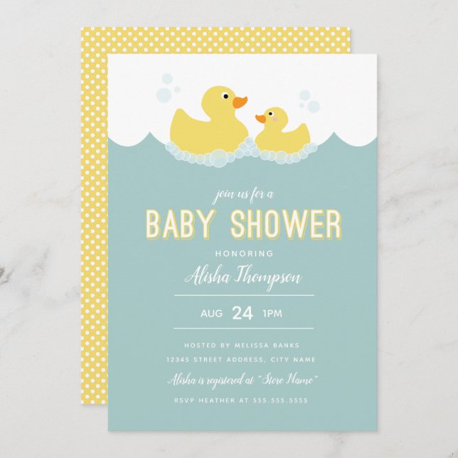 Invitación a Baby Shower Rubber Ducky (Anverso / Reverso)