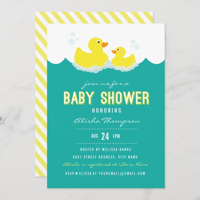 Invitación a Baby Shower Rubber Ducky (Anverso / Reverso)