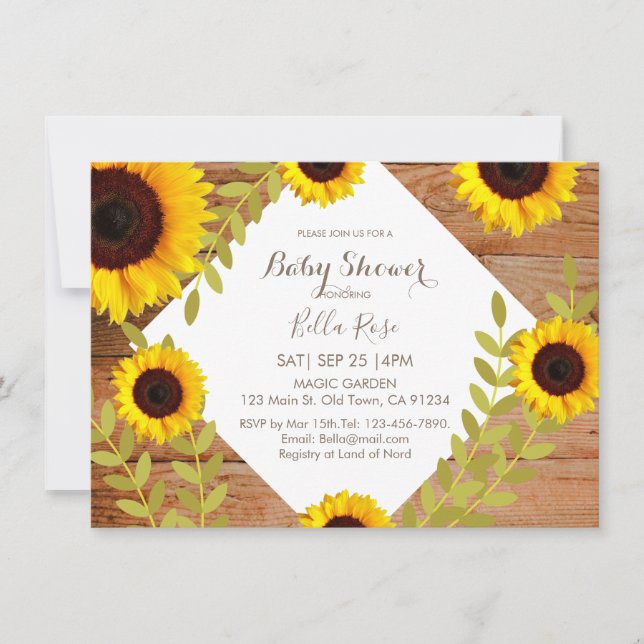 Invitación a Baby Shower Rusom Bloom Sunflower (Anverso)