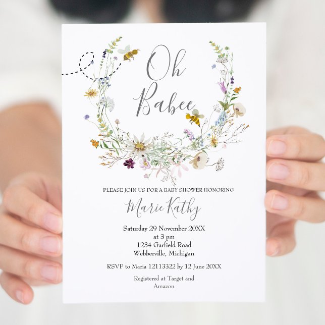 Invitación a Baby Shower Rustic Bee Wildflower (Subido por el creador)