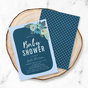 Invitación a Baby Shower Rustic Blue Floral