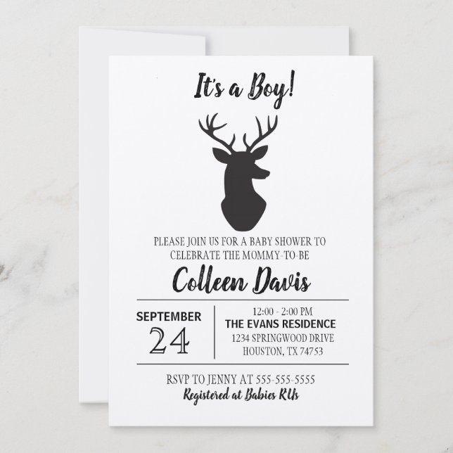 Invitación a Baby Shower Rustic Deer Boy | Estraza (Anverso)