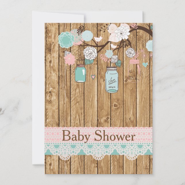 Invitación a Baby Shower Rustic Wood and Lace (Anverso)