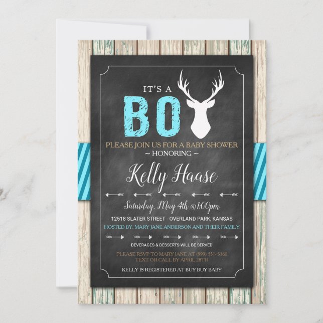Invitación a Baby Shower Rustic Wood Buck Boy (Anverso)
