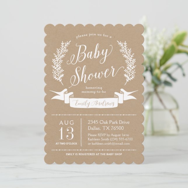 Invitación a Baby Shower Rústica dulce (Anverso de pie)