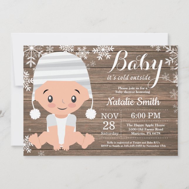 Invitación a Baby Shower Rústico de Invierno (Anverso)