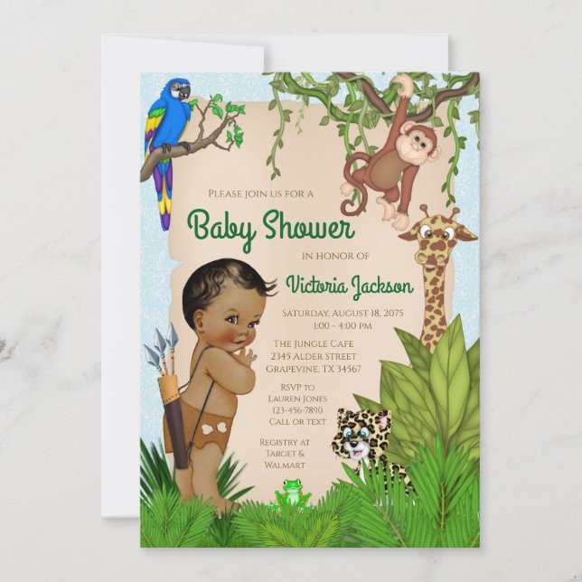 Invitación a baby shower safari de niño (Anverso)