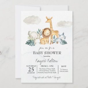 Invitación a Baby Shower Safari, jungla vintage