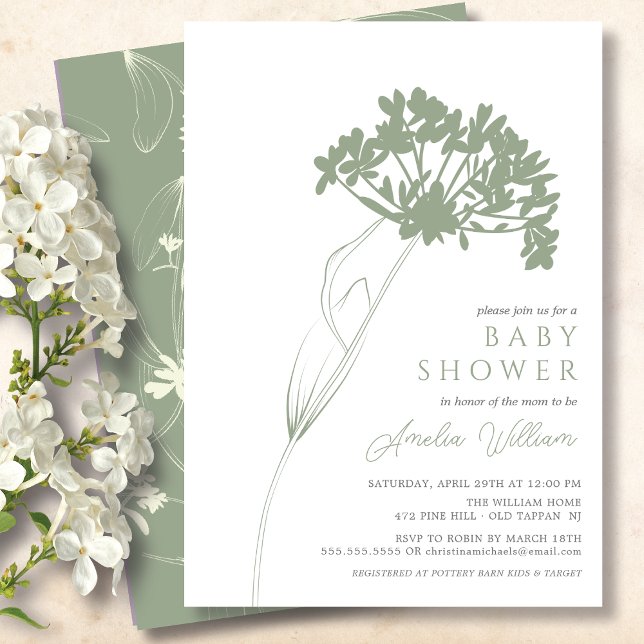 Invitación a Baby Shower Sage Modern Floral (Subido por el creador)