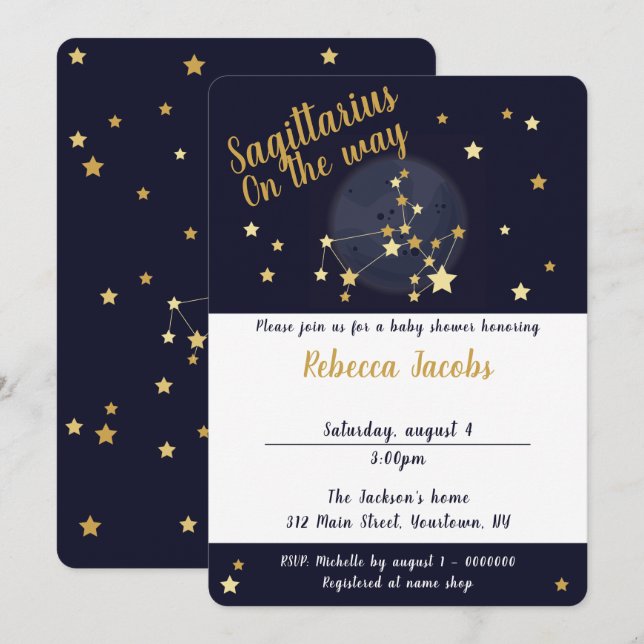Invitación a Baby Shower Sagittarius zodiac (Anverso / Reverso)