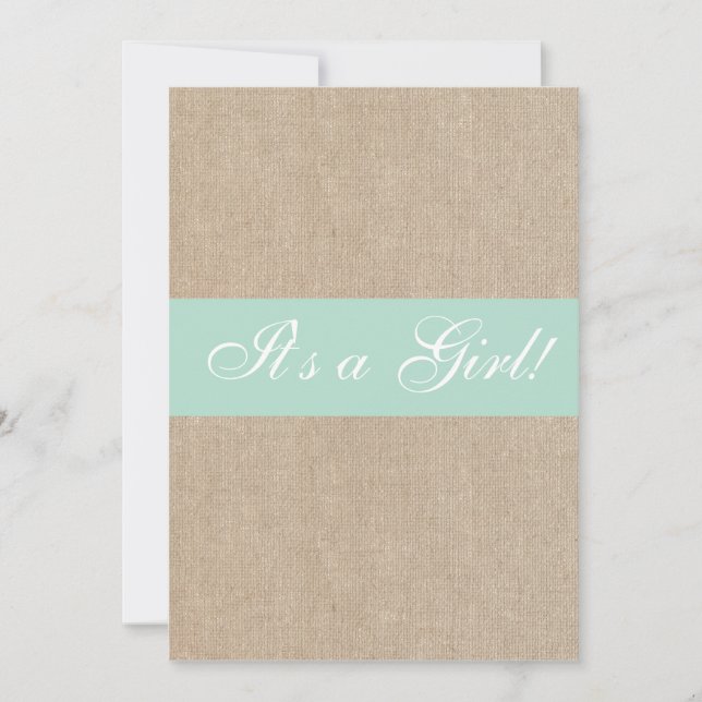 Invitación a Baby Shower Shabby Chic Mint Burlap (Anverso)